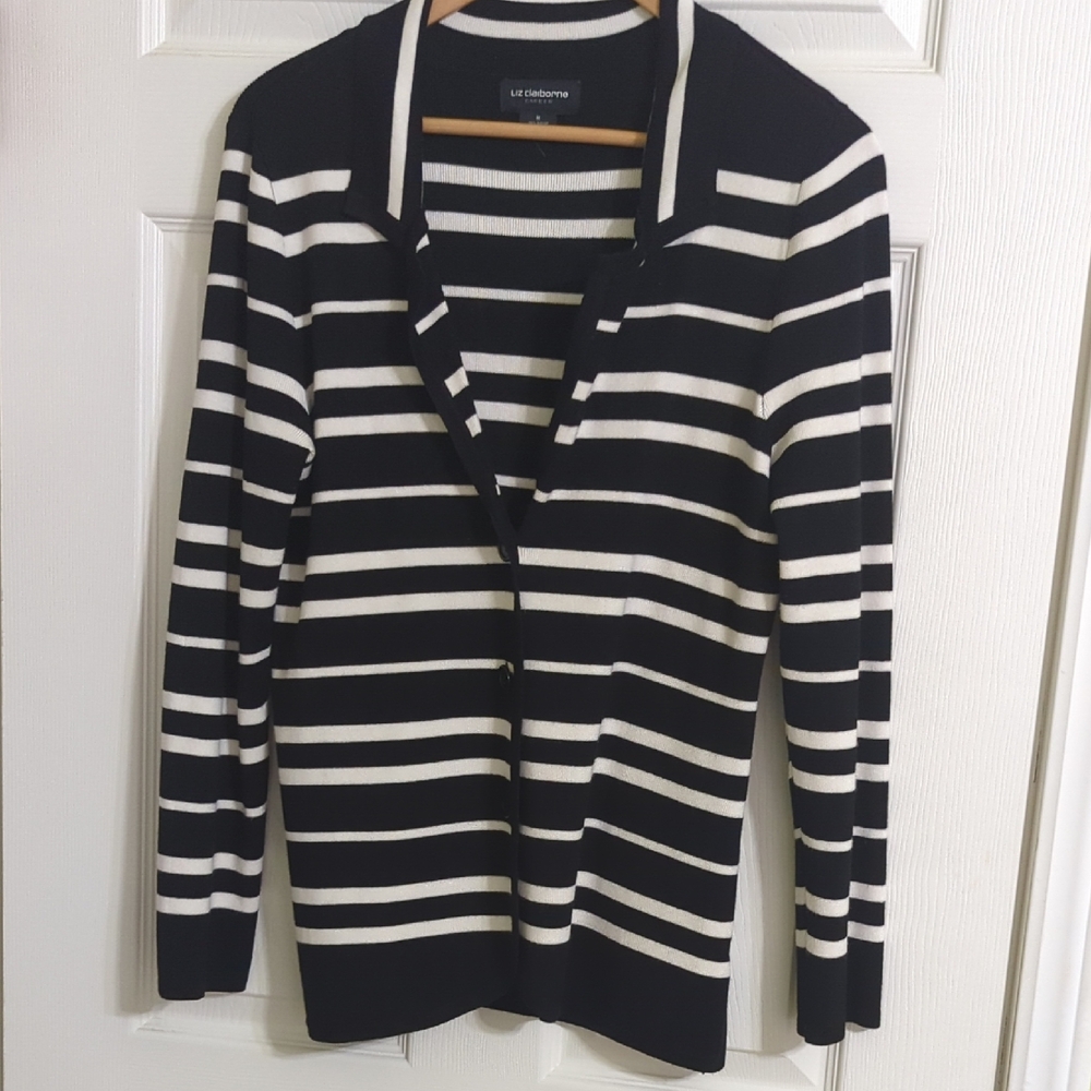 Liz Claiborne Women's Black and White Striped Cardigan